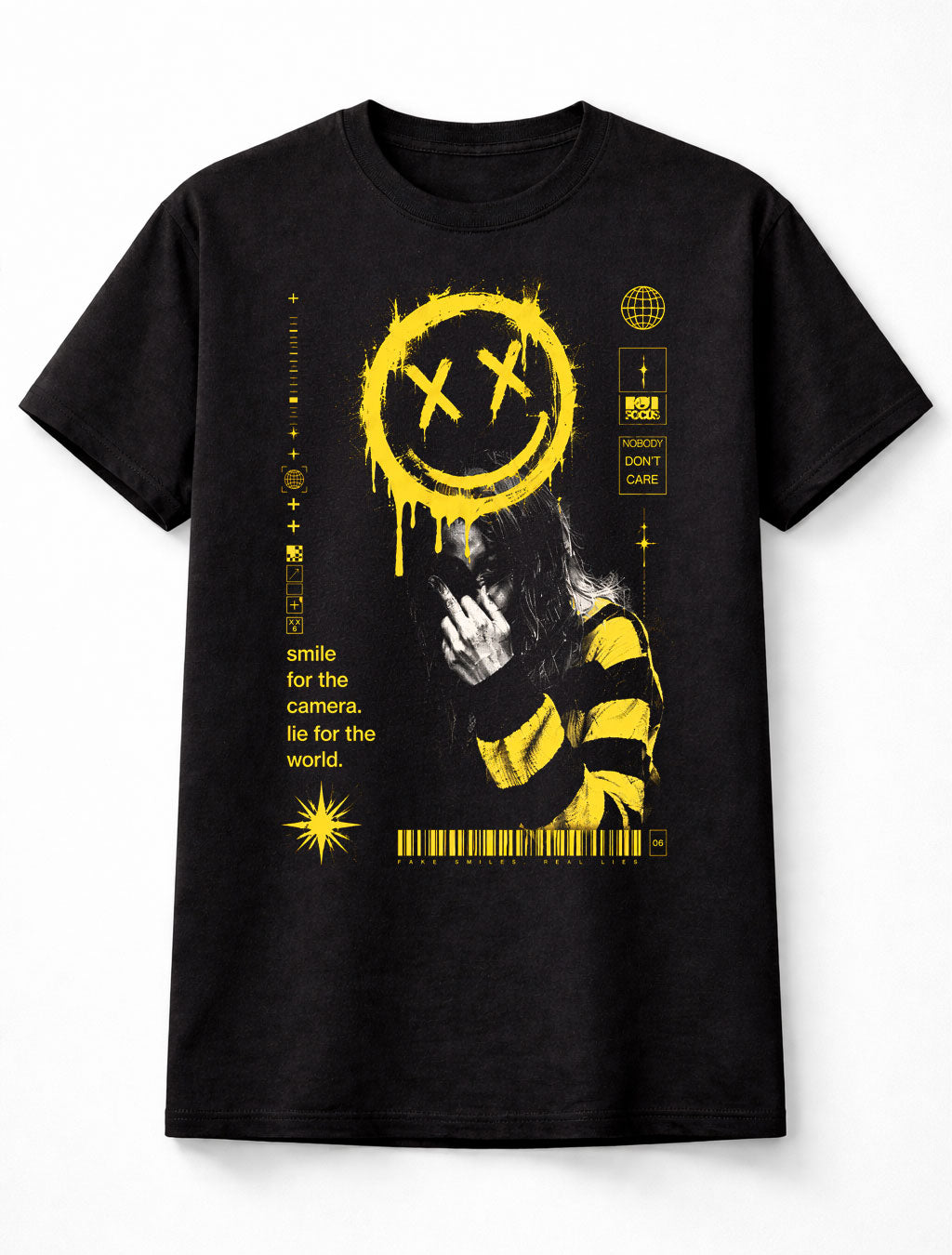 Fake Smiles Emo Grunge Y2K Sad Face Graphic Unisex T-Shirt