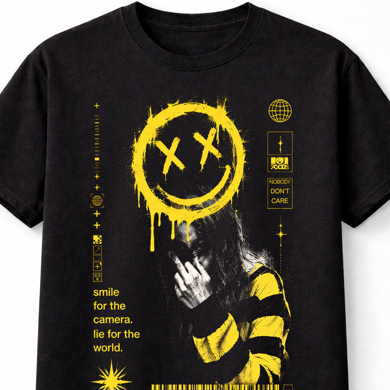 Fake Smiles Emo Grunge Y2K Sad Face Graphic Unisex T-Shirt