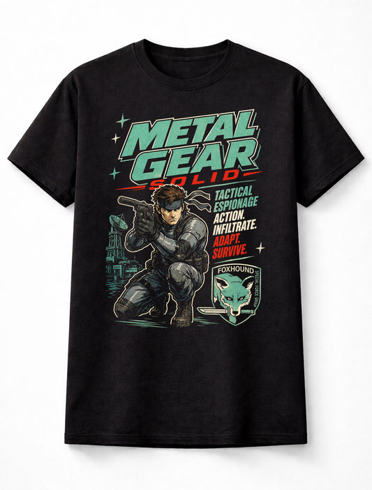 Metal Gear Solid T-Shirt Solid Snake Foxhound Stealth Action Graphic Tee Tactical Espionage Game Character Shirt PlayStation Classic Adults & Kids Unisex T-Shirt