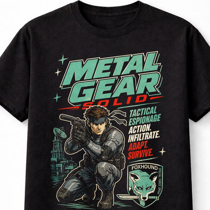 Metal Gear Solid T-Shirt Solid Snake Foxhound Stealth Action Graphic Tee Tactical Espionage Game Character Shirt PlayStation Classic Adults & Kids Unisex T-Shirt