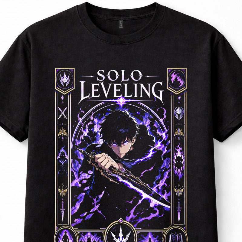 Solo Leveling Sung Jinwoo Shadow Monarch Anime Manga Black Unisex T-Shirt