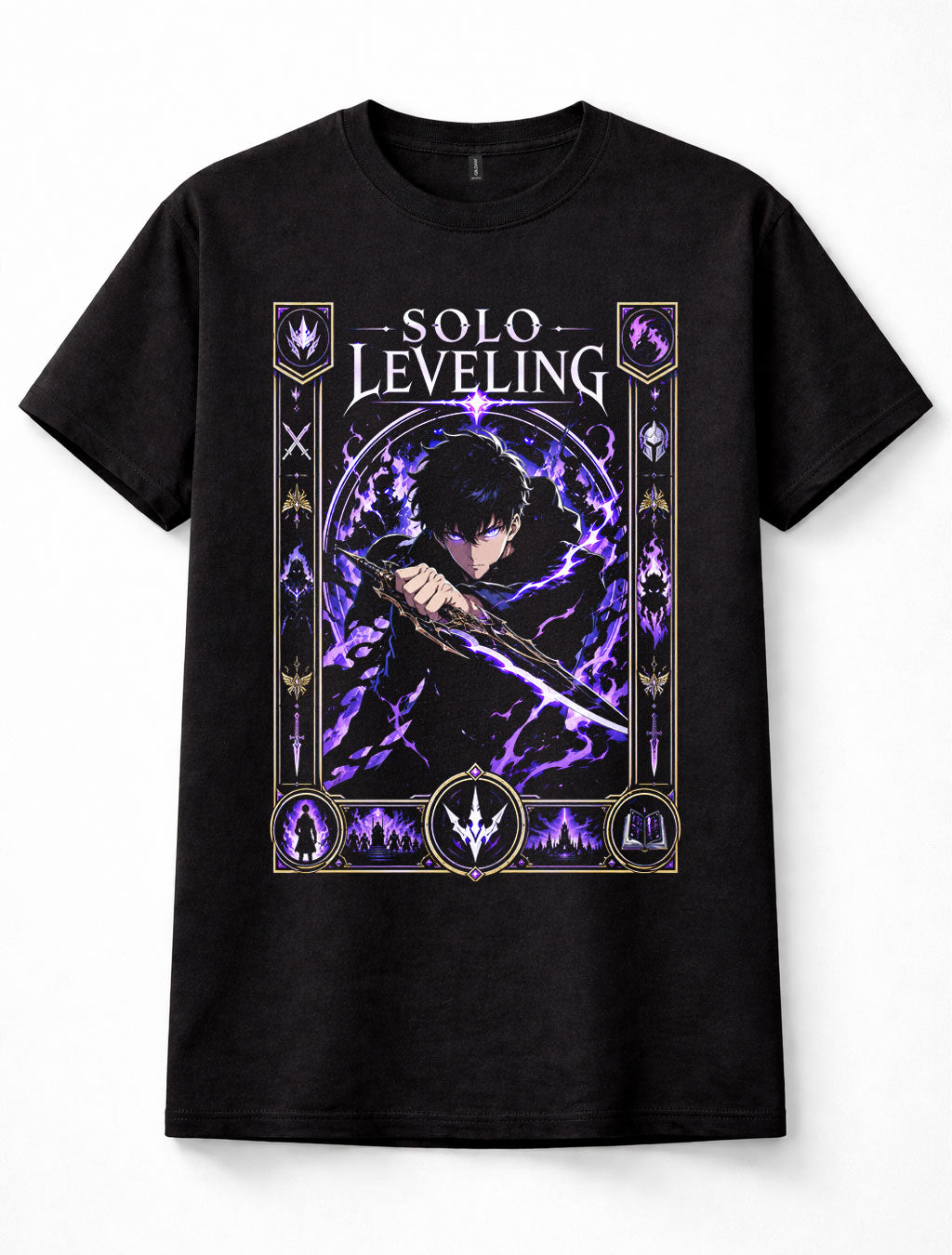 Solo Leveling Sung Jinwoo Shadow Monarch Anime Manga Black Unisex T-Shirt