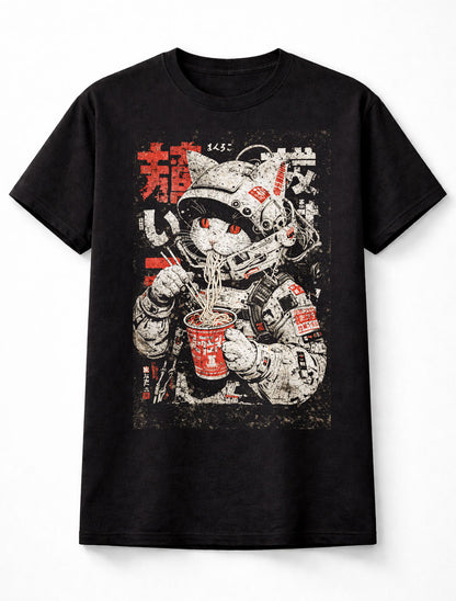 Space Cat Noodle Japanese Cyberpunk Y2K Retro Techwear Manga Anime Adults & Kids Unisex T-Shirt