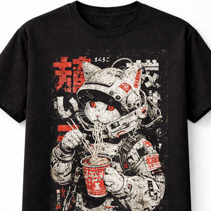 Space Cat Noodle Japanese Cyberpunk Y2K Retro Techwear Manga Anime Adults & Kids Unisex T-Shirt