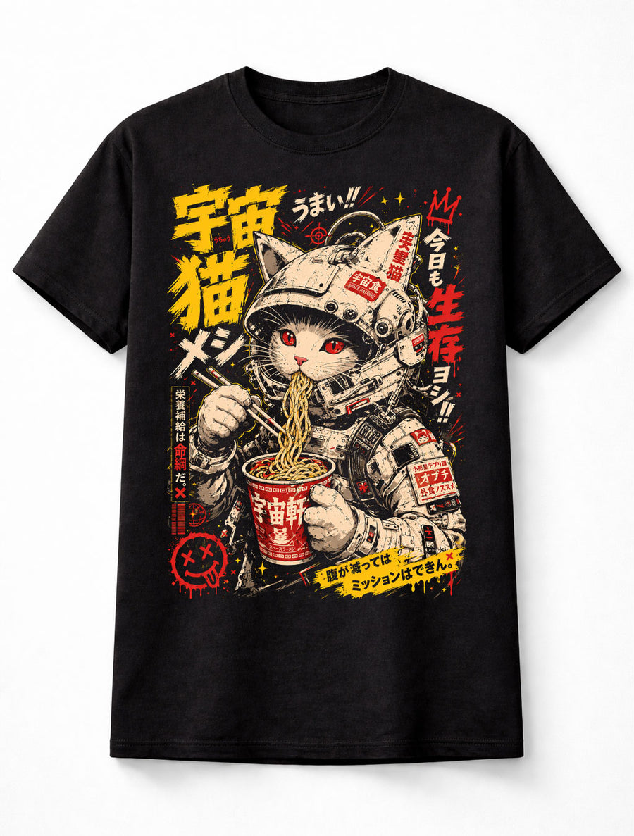 Cyberpunk Space Cat Ramen Anime Japanese Graphic Unisex T-Shirt
