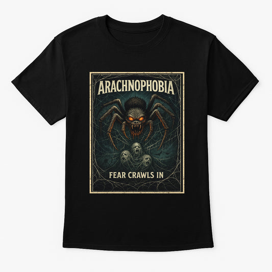 Arachnophobia “Fear Crawls In” Unisex T-Shirt – Horror Spider Vintage Monster Tee