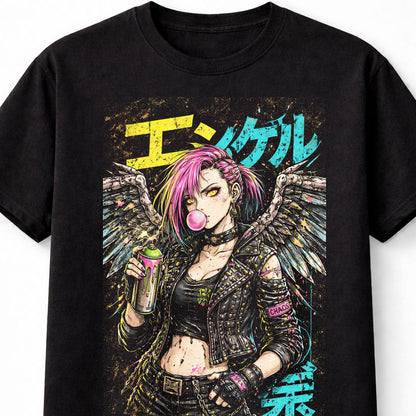 Spray Angel Japanese Cyberpunk Y2K Retro Techwear Manga Anime Adults & Kids Unisex T-Shirt