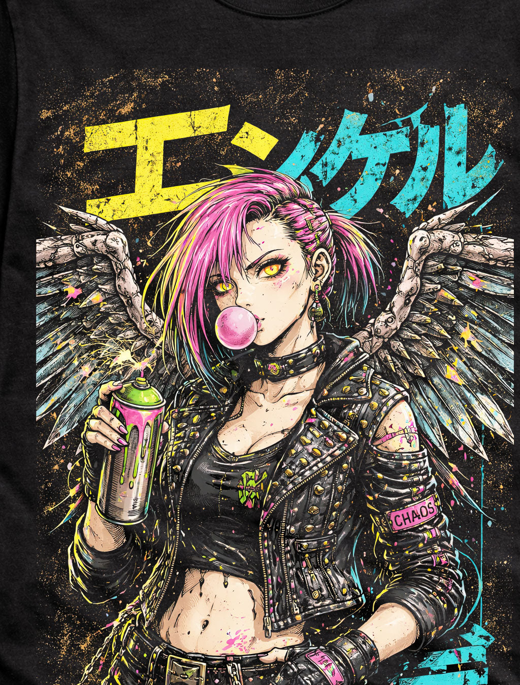Spray Angel Japanese Cyberpunk Y2K Retro Techwear Manga Anime Adults & Kids Unisex T-Shirt