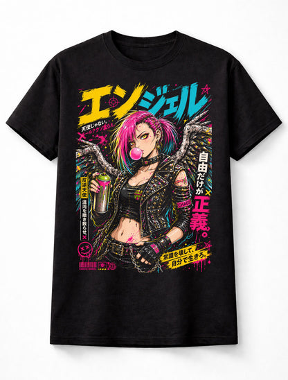 Anime Punk Spray Angel Girl Japanese Manga Graphic Unisex T-Shirt