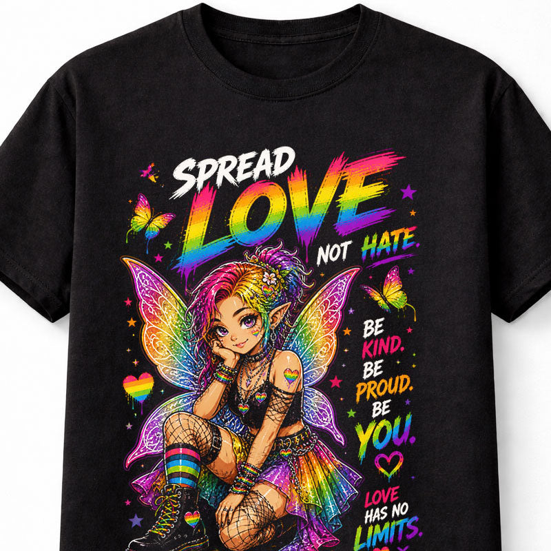 LGBTQ PRIDE Spread Love Not Hate Rainbow Fairy Graphic Unisex T-Shirt