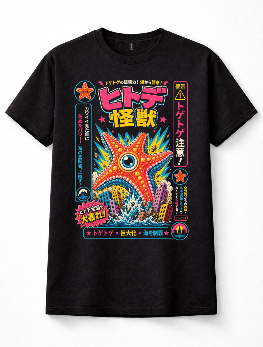 Japanese Starfish Kaiju Cyclops Sea Monster City Graphic Unisex T-Shirt
