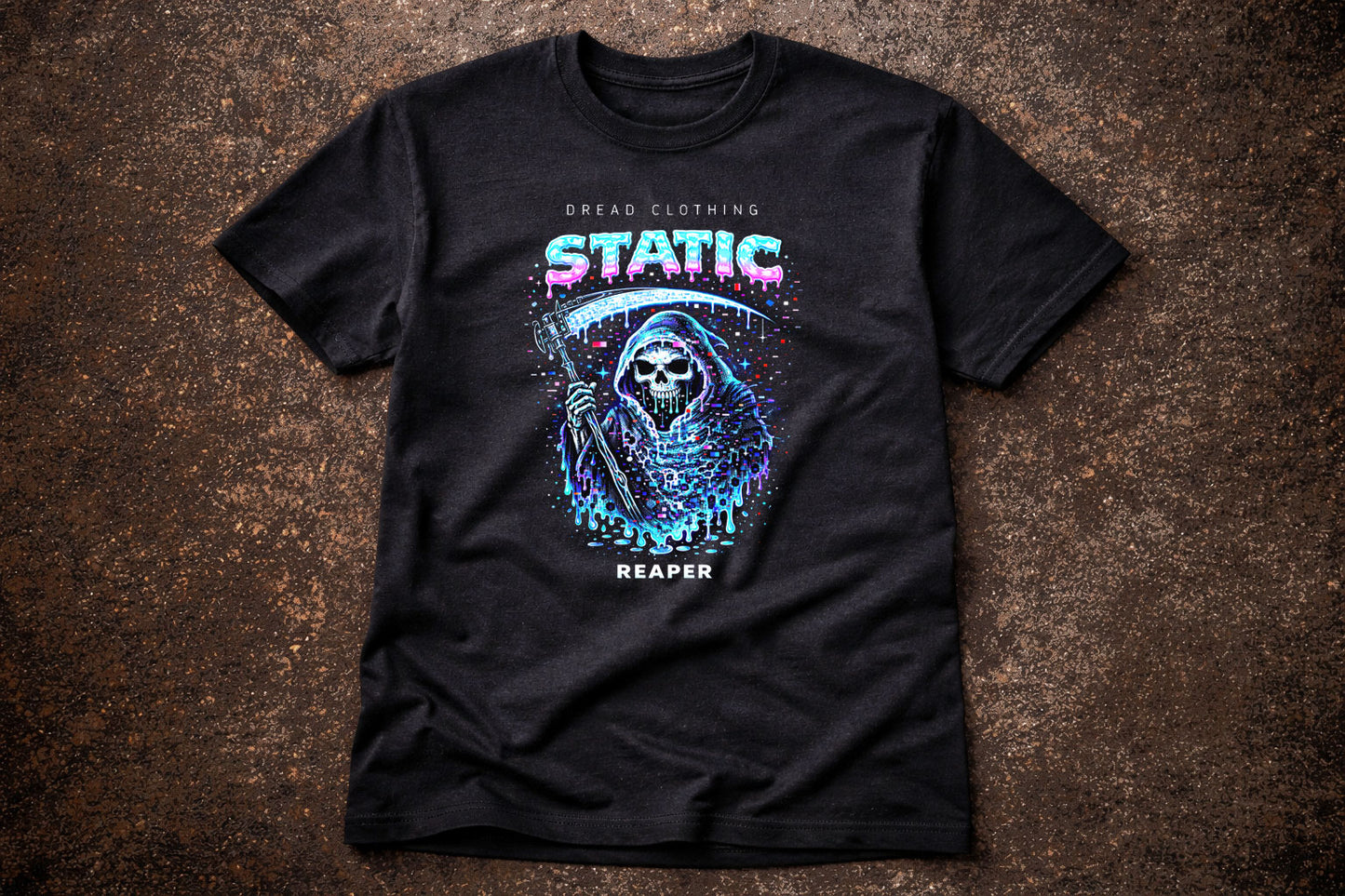 Static Grim Reaper Unisex Toxic Gothic Glitch Horror Graphic T-Shirt