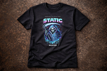 Static Grim Reaper Unisex Toxic Gothic Glitch Horror Graphic T-Shirt