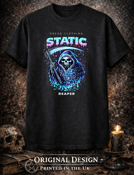 Static Grim Reaper Unisex Toxic Gothic Glitch Horror Graphic T-Shirt