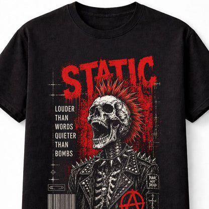 Static Punk Skull Mohawk Skeleton Anarchy Graphic Unisex T-Shirt