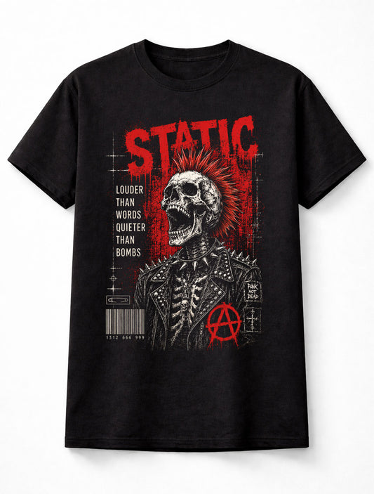 Static Punk Skull Mohawk Skeleton Anarchy Graphic Unisex T-Shirt