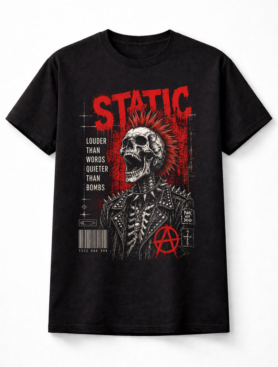 Static Punk Skull Mohawk Skeleton Anarchy Graphic Unisex T-Shirt