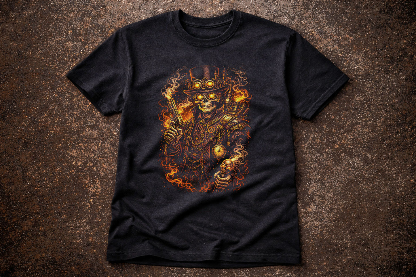 Steampunk Skull Gunslinger T Shirt Skeleton Bounty Hunter Gothic Steam Punk Tee