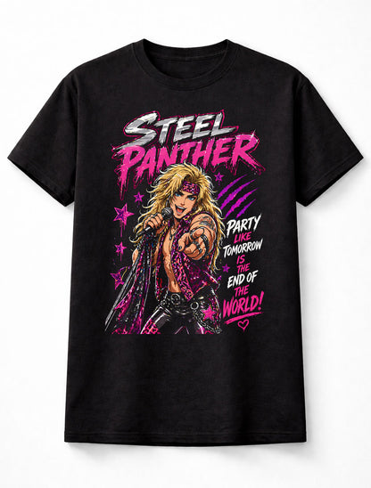 Steel Panther Party Like Tomorrow Is The End Of The World Graphic T-Shirt Glam Metal Band Fan Tee 80s Rock Music Shirt Adult & Kids Unisex T-Shirt
