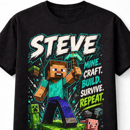 Minecraft Steve Mine Craft Build Survive Gamer Graphic Unisex T-Shirt