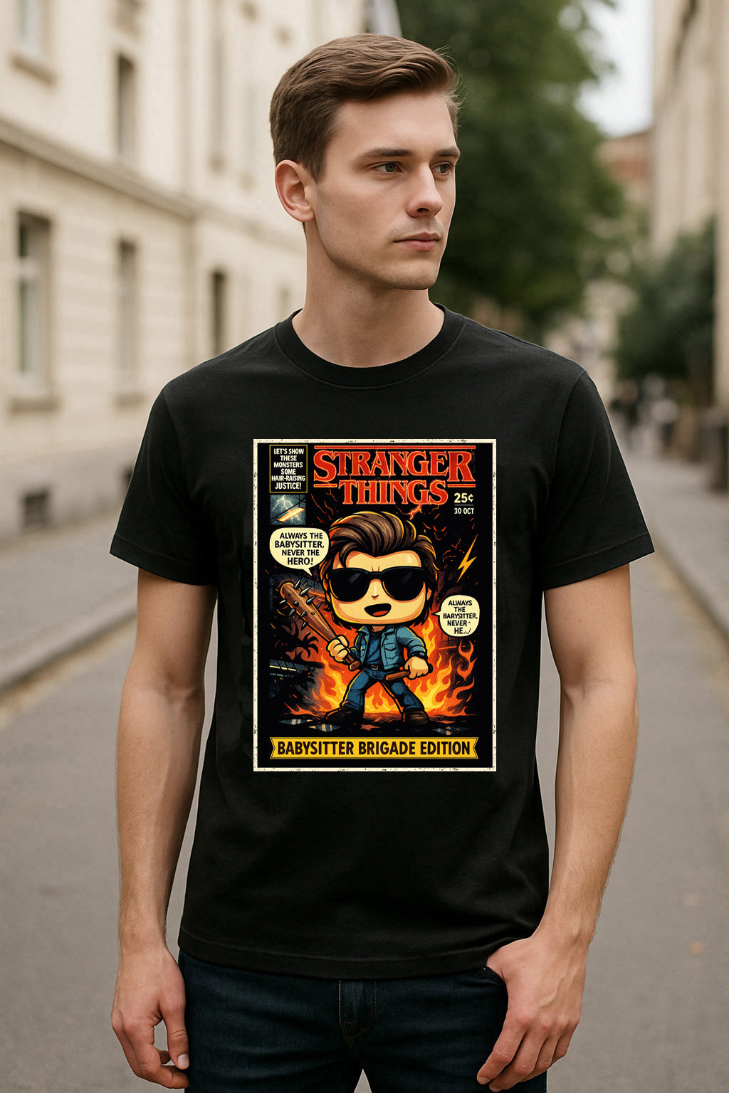Stranger Things Steve Harrington Babysitter Brigade Edition Retro Comic Cover Unisex T-Shirt