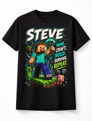 Minecraft Steve Mine Craft Build Survive Gamer Graphic Unisex T-Shirt
