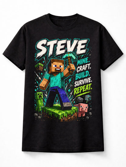 Minecraft Steve Mine Craft Build Survive Gamer Graphic Unisex T-Shirt