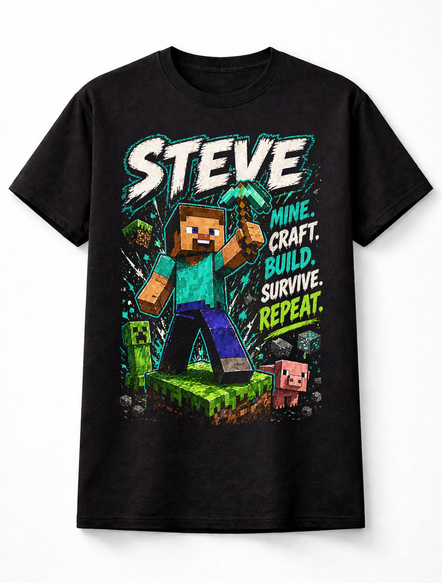 Minecraft Steve Mine Craft Build Survive Gamer Graphic Unisex T-Shirt