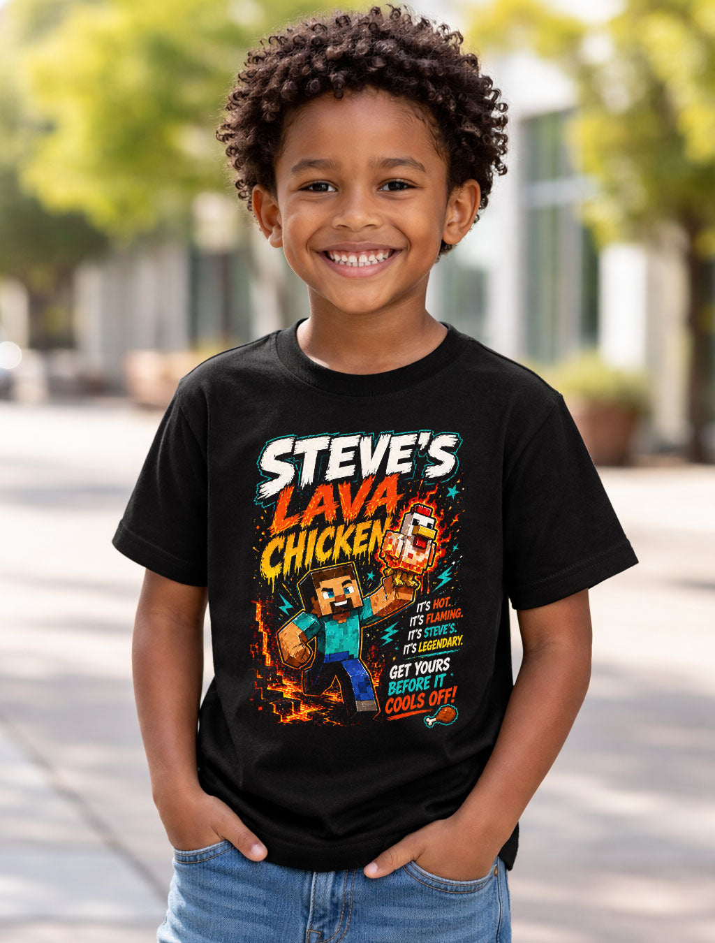 Minecraft Steve Lava Chicken Gamer Funny Game Graphic Unisex T-Shirt