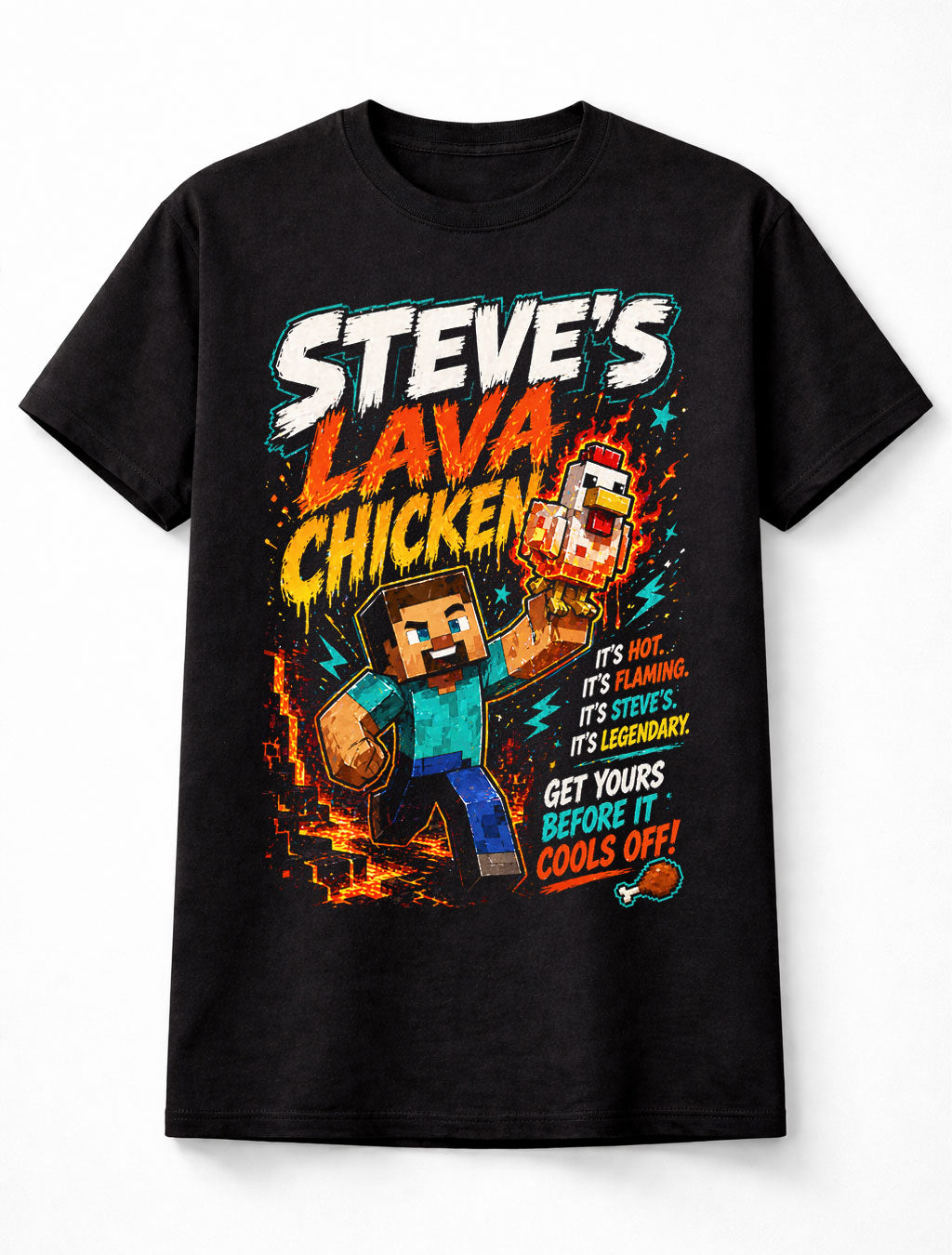 Minecraft Steve Lava Chicken Gamer Funny Game Graphic Unisex T-Shirt