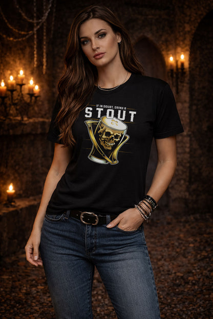 If In Doubt Drink a Stout T Shirt Skull Beer Guinness Graphic Funny Dark Ale Tee