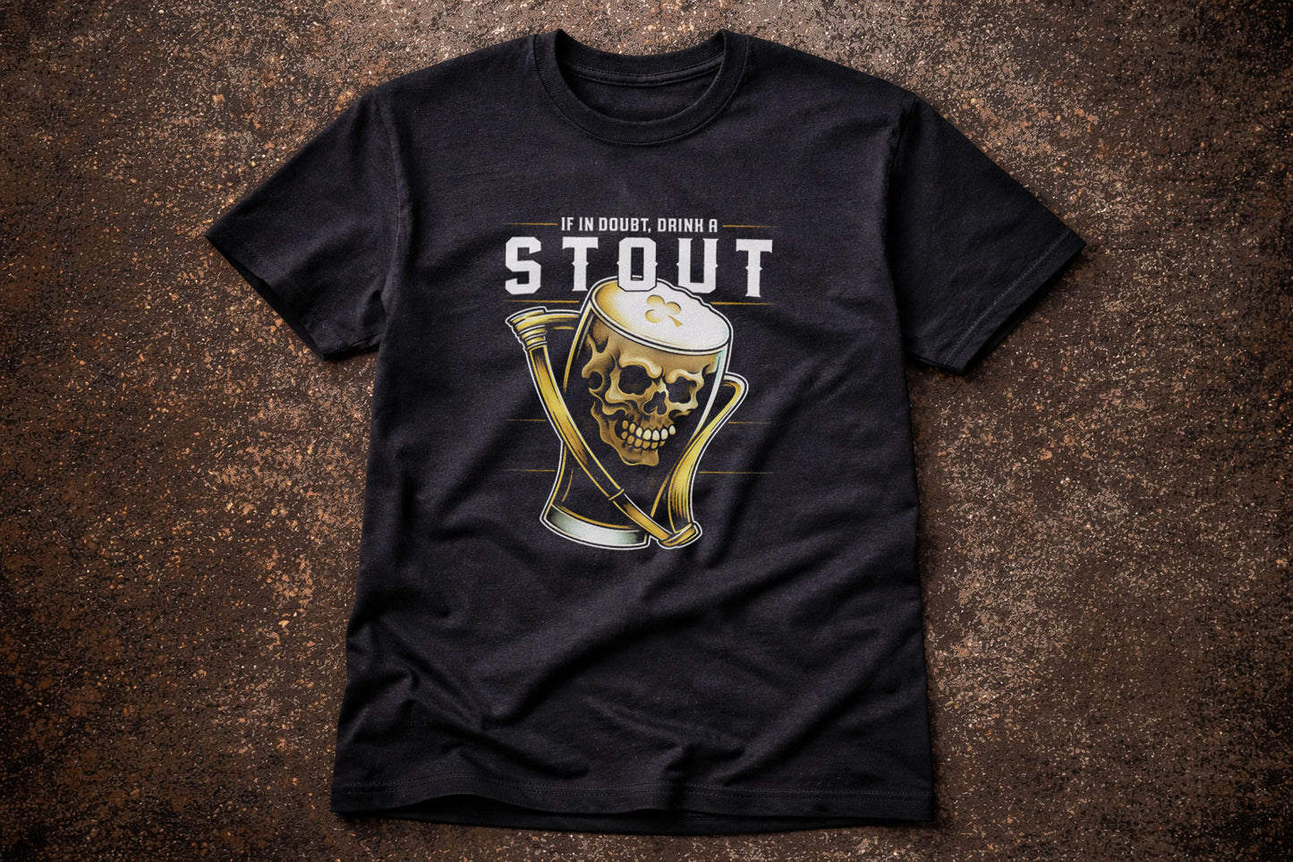 If In Doubt Drink a Stout T Shirt Skull Beer Guinness Graphic Funny Dark Ale Tee