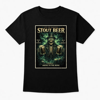 Stout Beer Skeleton T Shirt Dark Ale Unisex Gothic Horror Pub Tee