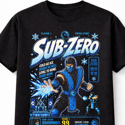 Sub Zero Mortal Kombat T-Shirt Retro Arcade Fighting Game Graphic Tee Ice Ninja Character Shirt Classic Fighter Finish Him Adults & Kids Unisex T-Shirt