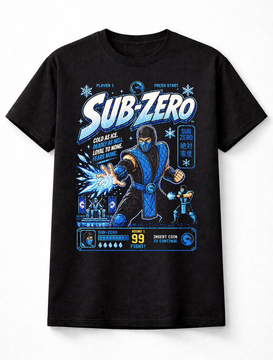 Sub Zero Mortal Kombat T-Shirt Retro Arcade Fighting Game Graphic Tee Ice Ninja Character Shirt Classic Fighter Finish Him Adults & Kids Unisex T-Shirt