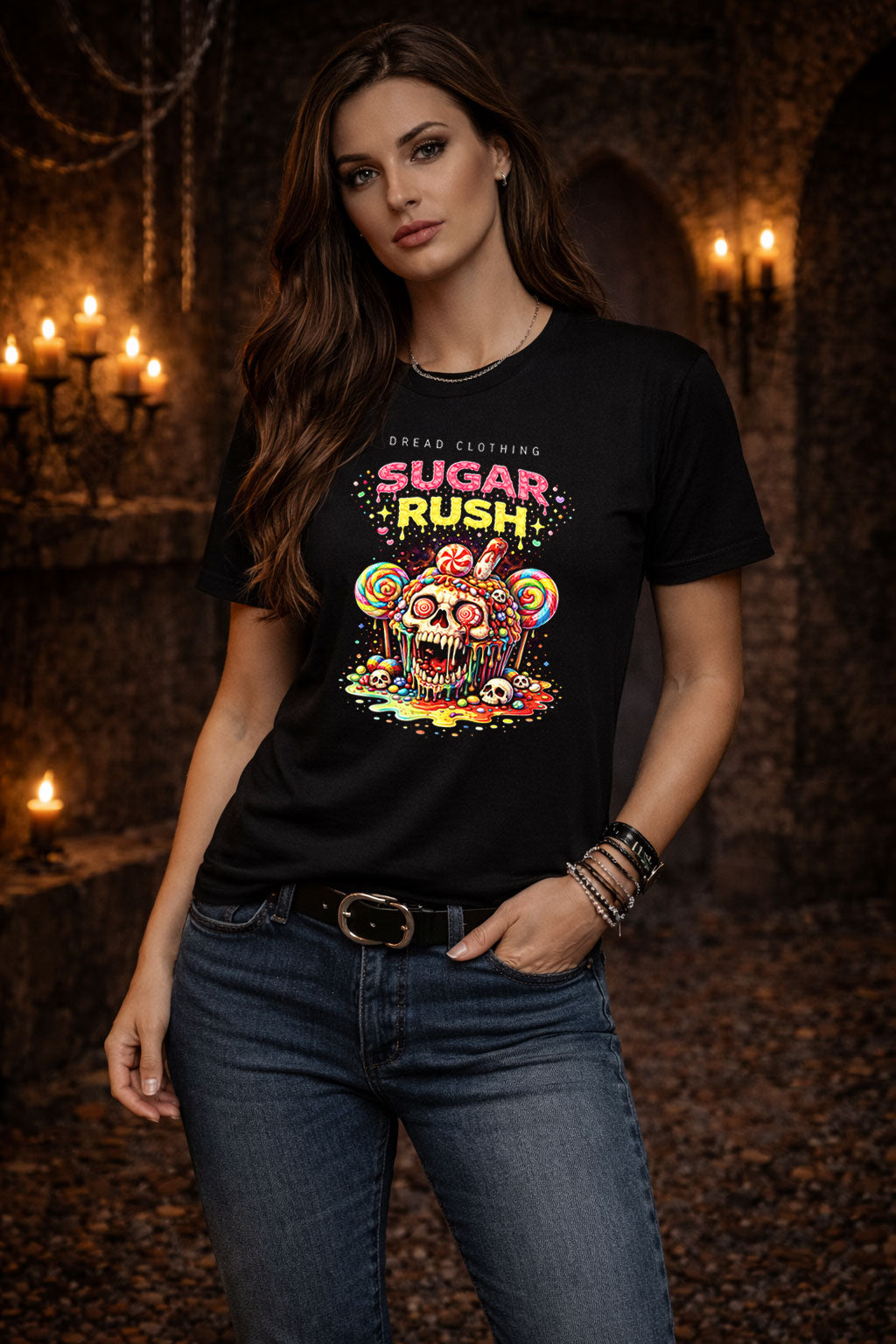 Sugar Rush Skull Unisex Toxic Gothic T-Shirt Horror Candy Dark Alt Tee