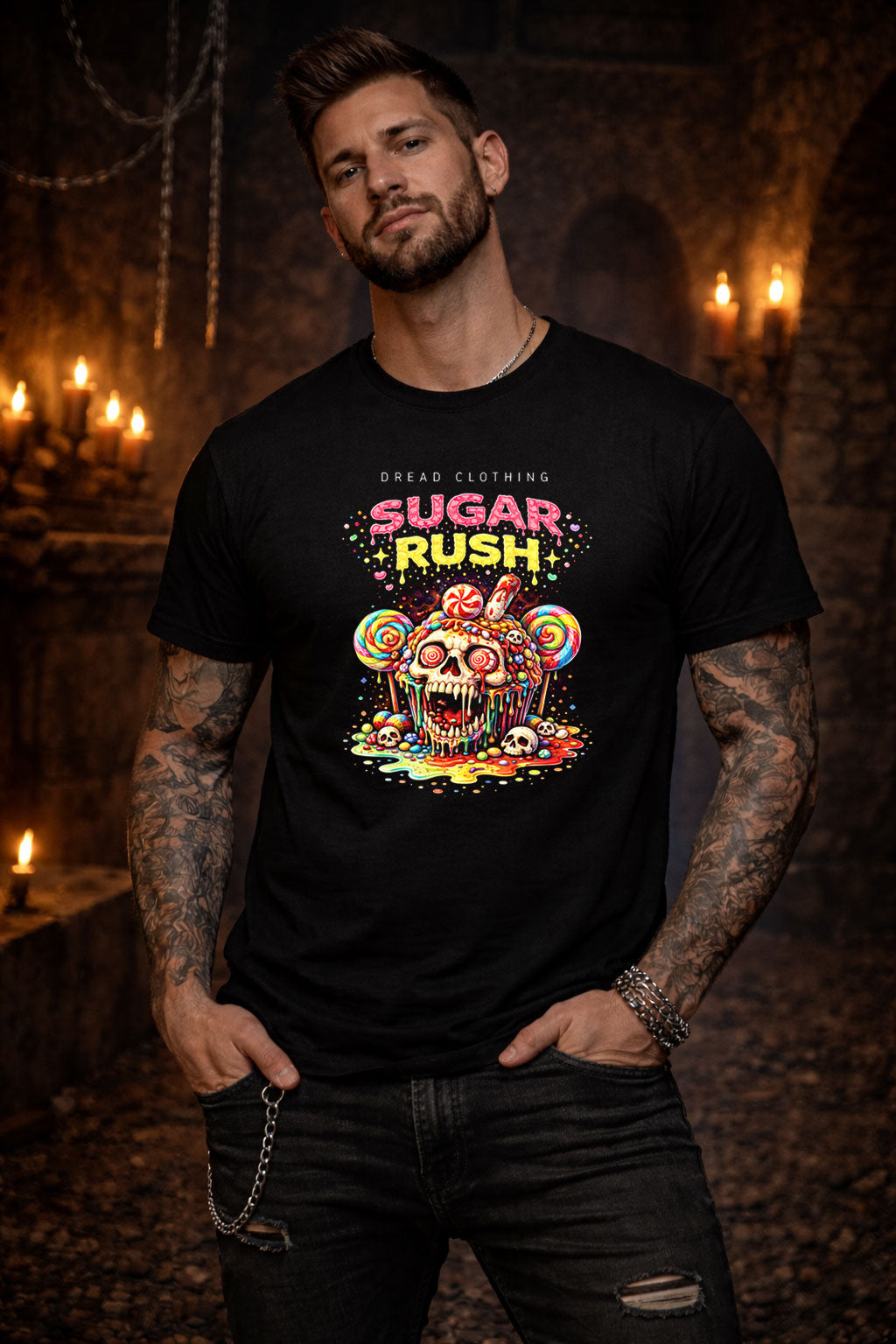 Sugar Rush Skull Unisex Toxic Gothic T-Shirt Horror Candy Dark Alt Tee