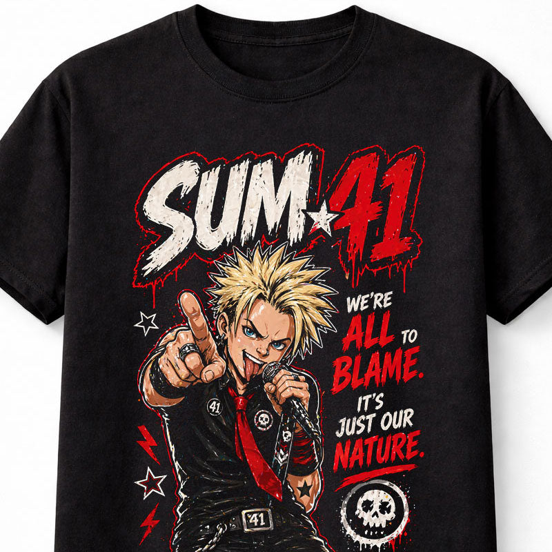 Sum 41 We’re All To Blame Graphic T-Shirt Pop Punk Rock Band Fan Tee 2000s Music Lyrics Shirt Adult & Kids Unisex T-Shirt