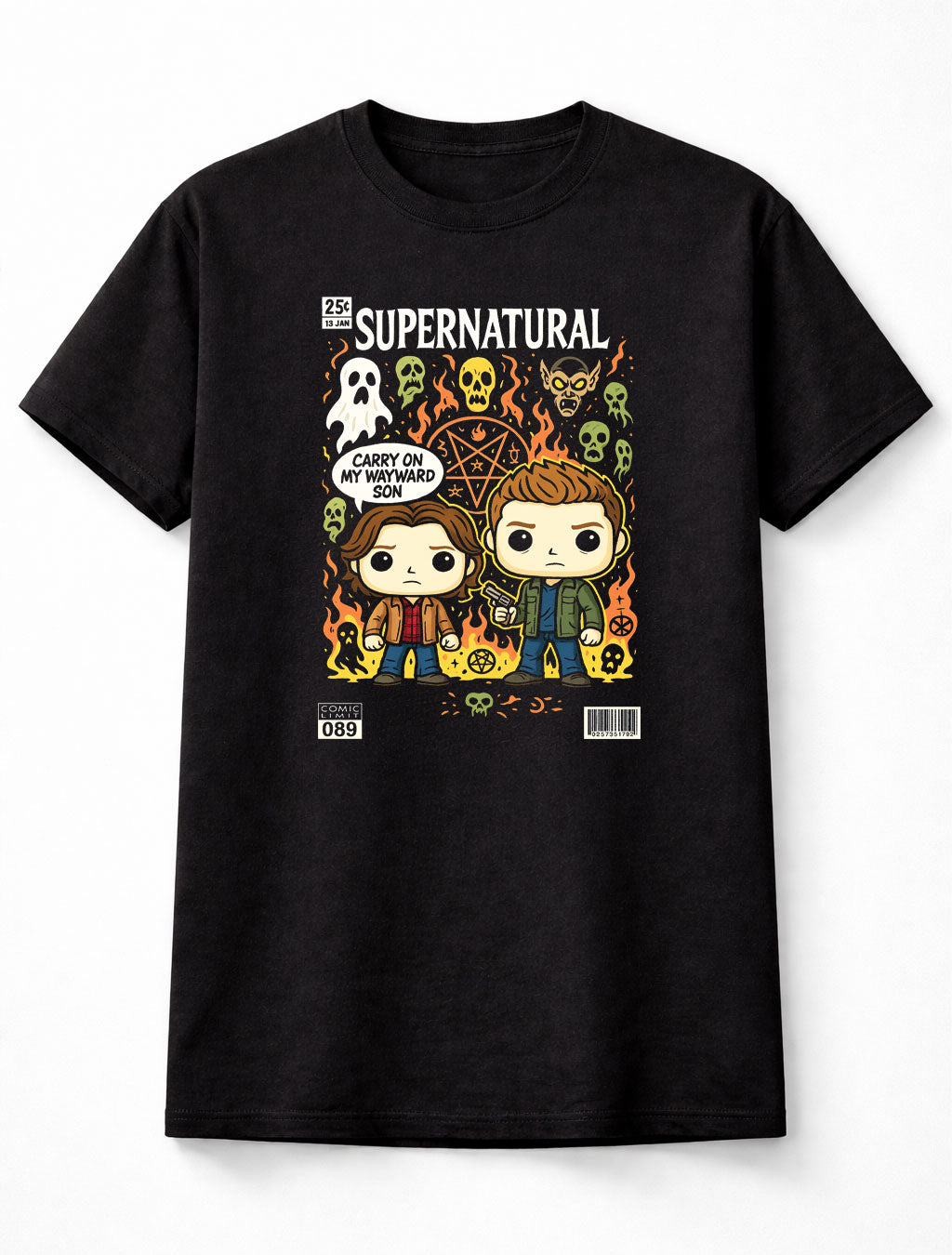 Supernatural Winchester Brothers Carry On Wayward Son Chibi Unisex Black Graphic Tee