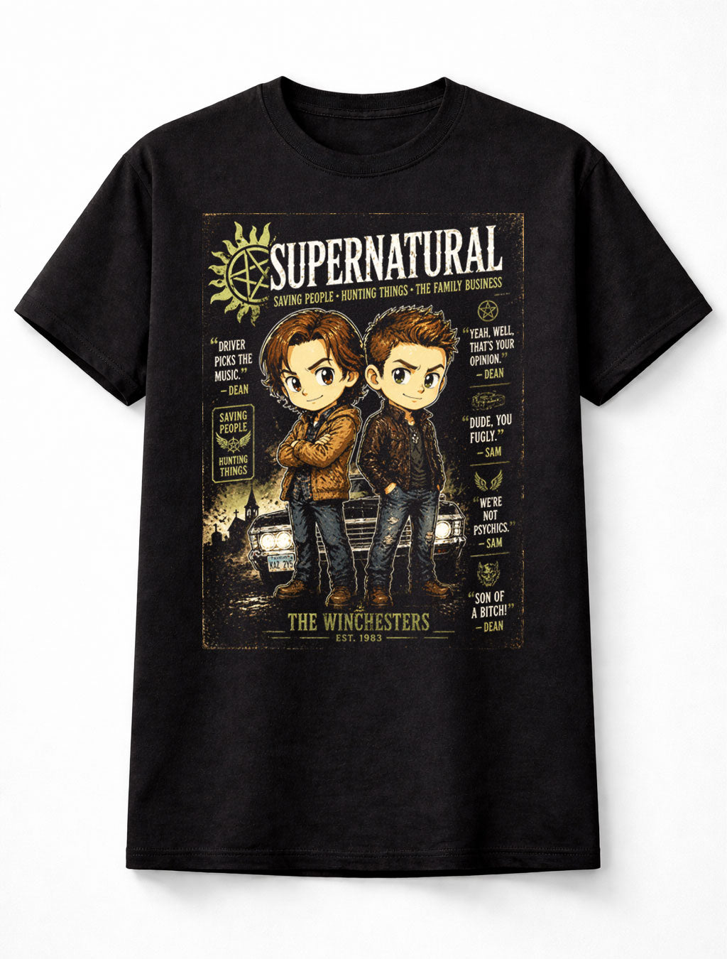 Supernatural Winchester Brothers Dean Sam Graphic Tee TV Series Shirt Unisex Adults & Kids T-Shirt