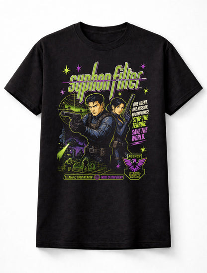 Syphon Filter T-Shirt Retro Gaming Graphic Tee PlayStation Stealth Shooter Game Character Shirt Gabe Logan Action Espionage Game Adults & Kids Unisex T-Shirt
