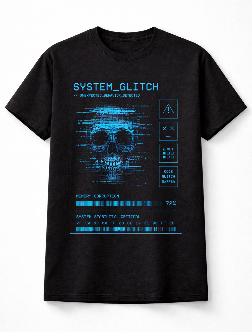 System Glitch Cyber Skull Memory Corruption Y2K Unisex T-Shirt