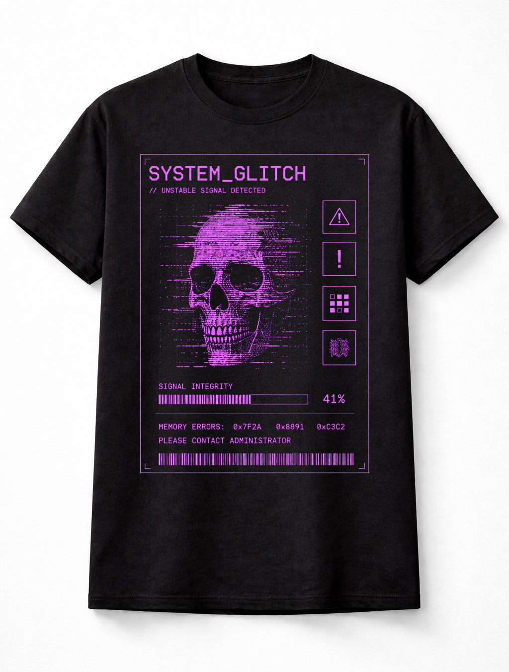 System Glitch Cyber Skull Signal Error Y2K Glitch Unisex T-Shirt