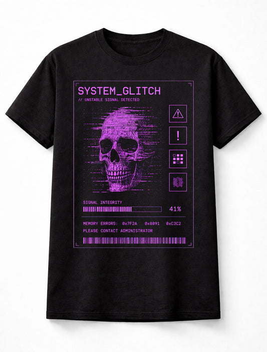 System Glitch Cyber Skull Signal Error Y2K Glitch Unisex T-Shirt