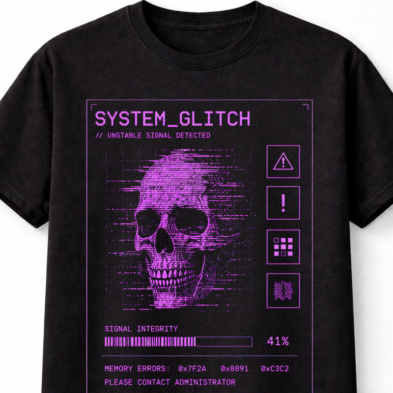 System Glitch Cyber Skull Signal Error Y2K Glitch Unisex T-Shirt