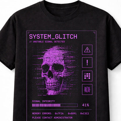 System Glitch Cyber Skull Signal Error Y2K Glitch Unisex T-Shirt