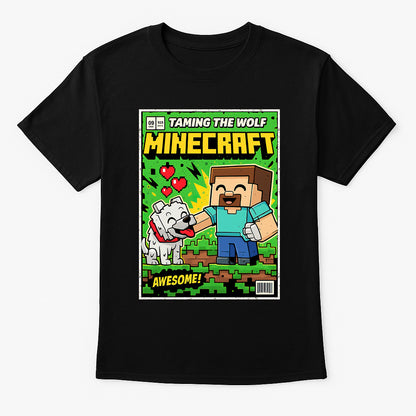 Steve “Taming the Wolf” Unisex T-Shirt – Retro Minecraft Steve & Wolf Graphic Tee