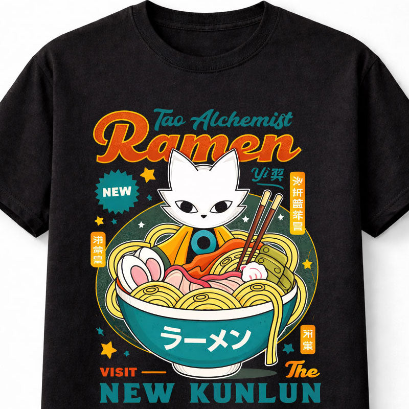 Tao Alchemist Ramen Cat T-Shirt Anime Noodle Graphic Tee Adults & Kids Unisex T-Shirt
