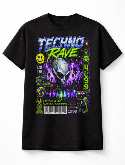 Techno Rave Alien Cyber Y2K Festival Graphic Unisex T-Shirt