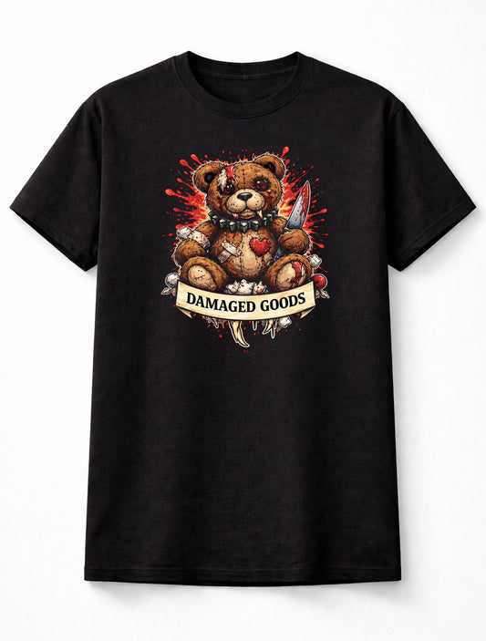 Teddy Bear T Shirt Evil Damaged Goods Horror Tattoo Dark Art Tee Unisex Black